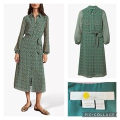 BODEN Abigail Shirt Dress – Size UK12R US8R Green Palm Leaf Floral Midi Pockets
