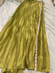 Joy Italian Halter Tie Neck Pleated lime green satin fabric Flowy Maxi Dress