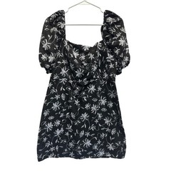 Blue Rain Black Silver Floral Embroidered Puff Sleeve Dress Women&rsquo;s Size L