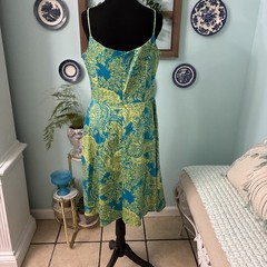 Classic Feminine Jessica Howard Fit & Flare Turquoise/Lime Green Dress Size 12