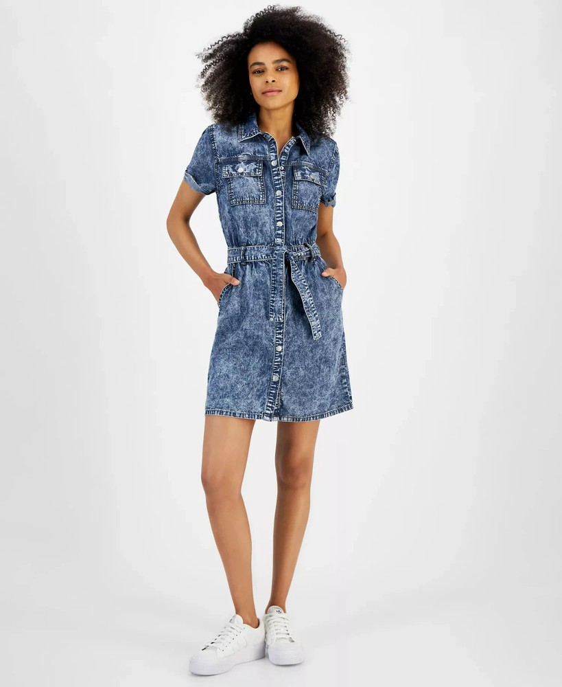 RE Generation by Celebrity Pink Snap-Front Denim Shirtdress Juniors&rsquo; L Karana