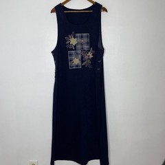Amanda Smith Dress Womens Large Blue Sleeveless 90&prime; Floral Plaid Buttons