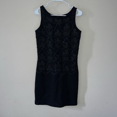 Vintage Andrea Jovine Black Wool Blend Embroidered Lace Jewel Dress Small Medium