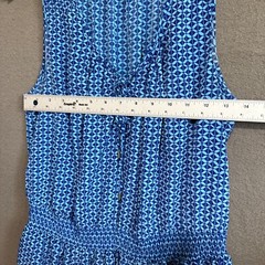 Gap Sleeveless Dress Size M Blue Geometric Print Blouson Tie Neck 100% Polyester