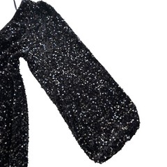 Listicle Women’s S Black Sequin Velvet Long Puff Sl. Tie Front Mini Dress LD1295