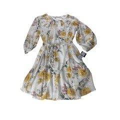 Studio One New York Floral Chiffon Dress XL White Yellow 3/4 Sleeve 77114JP NWT
