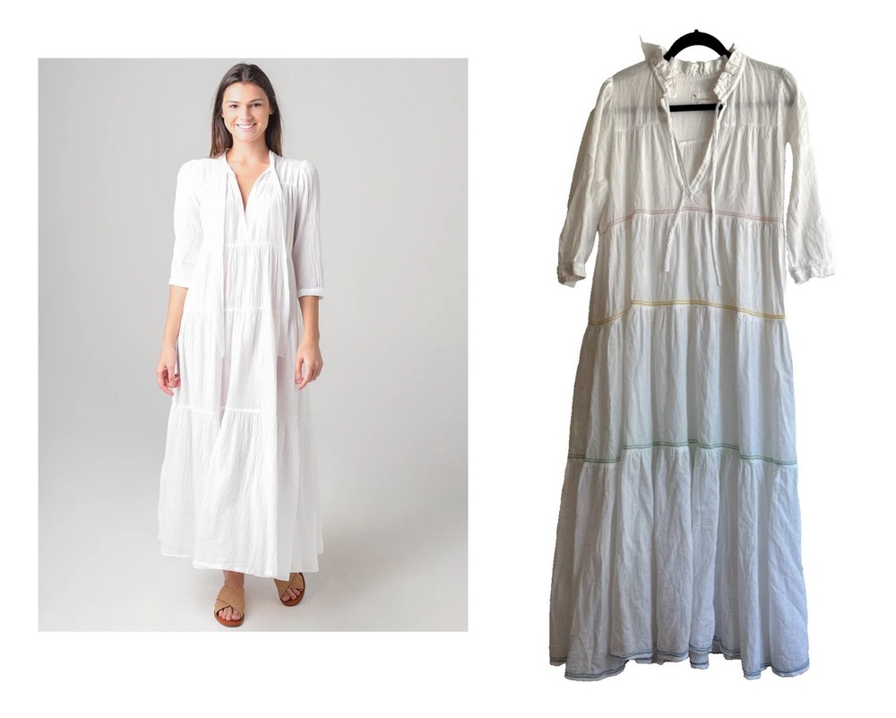 HONORINE Multi White Tiered Long Flowy Giselle Dress Beach Summer XS Small $390