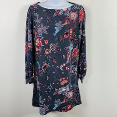 LOFT Sheath Dress Sz 0 Gray Red Blue Floral Cottagecore Boho Casual ZT36