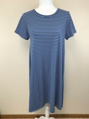 Lularoe M Carly Dress Blue Tan Thin Stripe No Pocket Medium Womens