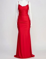 B. Darlin Juniors&rsquo; Women&rsquo;s Red Shirred Cowlneck Sleeveless Gown Dress Size 13/14