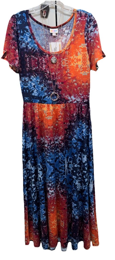 NWT LuLaRoe Medium Blue Orange Red Black Gray Empire Waist Riley Midi Maxi Dress