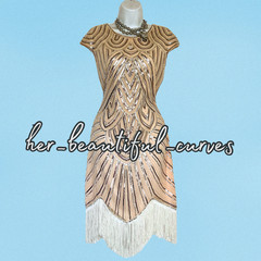 LADIES 20s SEQUINED BEADED FLAPPER FRINGED PARTY DRESS SIZE XL fits UK 12/14