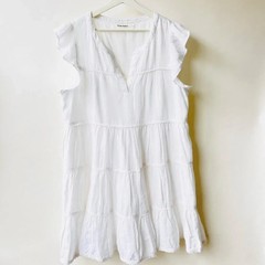 ROLLER RABBIT Pippa White Linen Flutter Sleeve Tiered Mini Dress Size S