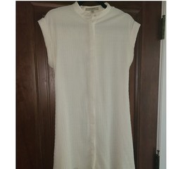 AllSaints Meda Textured Shirt Dress White Sleeveless Smocked Band Collar Small