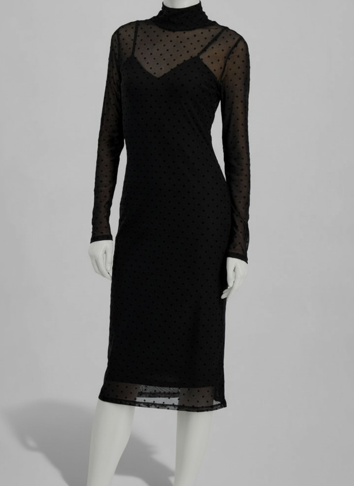 Rachel Roy Women&rsquo;s Black Lydie Dotted-Mesh Mock-Neck Sheath Dress Sz XL