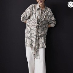 H&M Beige Gray Snake Print Tie-Front Shirt Tunic Blouse Women’s Size S Long Slv