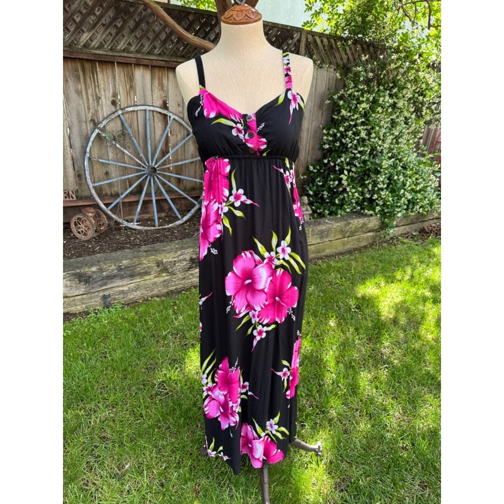 Aloha Fashion Black Maxi Dress with Pink Floral Print Women&rsquo;s O/S