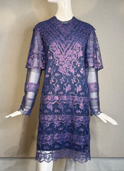 Fall 2018 BURBERRY Laminated METALLIC Lace Cape Sleeve Tunic Dress UK8 US6 ITALY