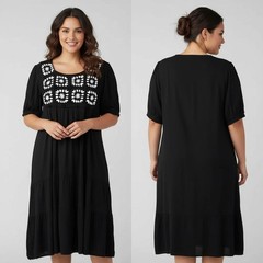 1329 – Cactus & Pearl‎ Prairie Granny Black White Crochet Gauze Midi Dress Small