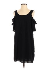 AQUA Cold Shoulder Shift Dress Women XS Black Pullover Knee Length