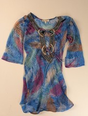 Solitaire Beaded Tunic Dress Women&rsquo;s Size L – Colorful Tropical Sheer Cover-Up