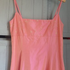 Vtg 90s Y2K Long Dress Sz 10 Orange Pink Coral Iridescent Gold Emb Vera Mont