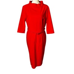 MuxxN Boutique XXL Red Sheath Dress High Neck Belted Elegant Career Cocktail