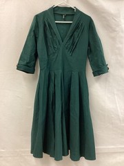 Miusol Dress Womens XL Green V Neck 3/4 Sleeve Pleated Fit & Flare A Line Midi