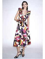New ZARA printed pattern frilled multicolor long dress