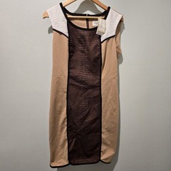 Beige by Eci Black, tan, Brown and White Dress Size 10 stretch sleeveless NEW