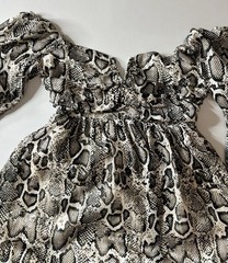 Forever 21 Black/White Snake Print Square Neck Puff Sleeve Mini Dress S