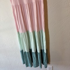 Lands’ End Pink Green Colorblock Tiered Maxi Dress Sleeveless Size M 10-12