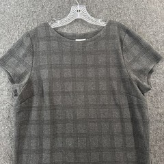 J. Jill Dress Women&rsquo;s XL Gray Plaid Knit Shift Short Sleeve Knee Length Workwear