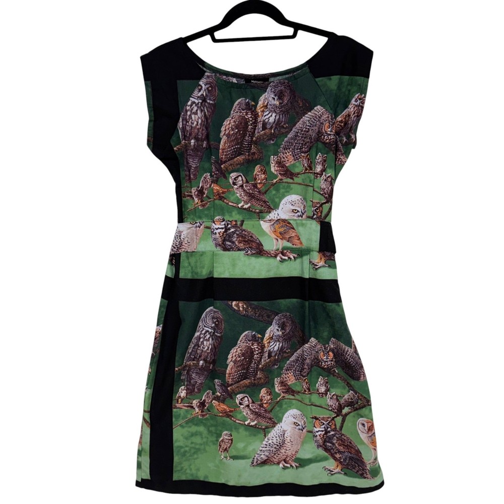 Matrushka Construction Shift Dress, Size Small, Owl Print Belted Handmade Unique