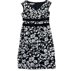 Evan Picone Womens Dress size 8 Black Cream Sleeveless Lined Cotton Stretch