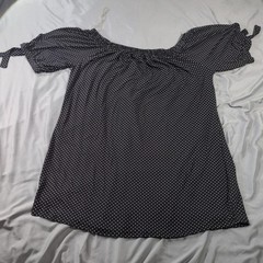 Pie In The Sky Sundress Womens 3X Black Polka Dot Off Shoulder Short Sleeve 3XL
