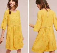 Anthropologie Akemi + Kin Dress Womens XS Lace Appliqué Embroidered Boho Yellow