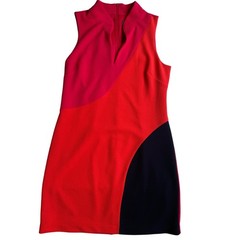 Vince Camuto Womens Red Colorblock Sleeveless Shift Dress Size 12 Textured Knit