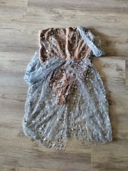 Bella Barnett Women&rsquo;s Mini Dress Mesh Size XL Nude Tones Blue Sequin