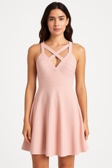 Windsor Skater Dress 5 Pink Blush Halter Criss Cross Back Strap Cocktail Party