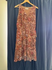 Idyllwind Women&rsquo;s Large Brown Floral Paisley V-Neck Dress Boho Cowgirl Style