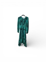 A.L.C. Women&rsquo;s Green Silk Blend Burnt Out Long Sleeve Ruffle Midi Dress Size 4