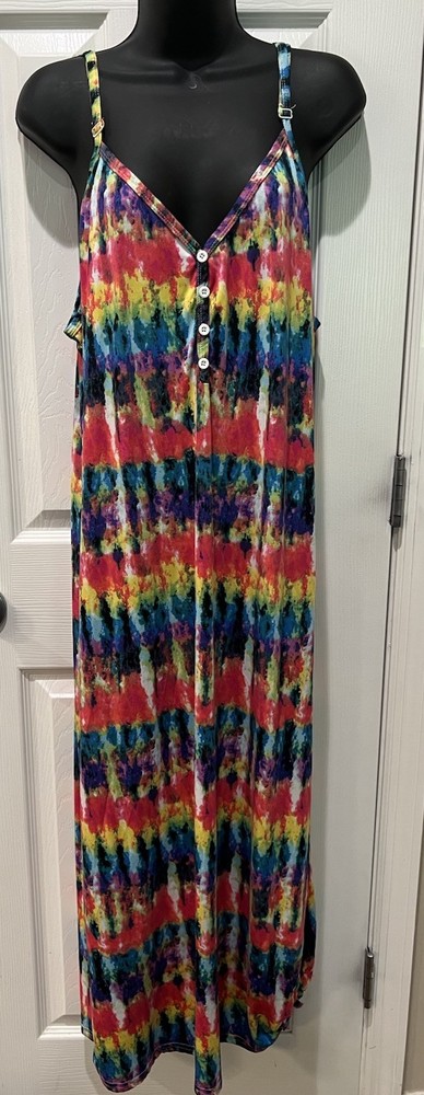 Rouge Collection Maxi Abstract Spaghetti Strap Dress Sz 3XL