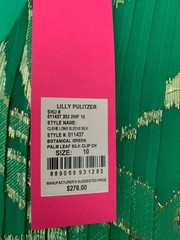 Lilly Pulitzer Green Gold Metallic Palm Leaf Long Sleeve Dress Sz 10 Medium NWT