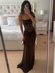 Women’s One-Shoulder Lace Maxi Dress – See-Through Off-Shoulder Backless Club