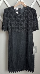 NWT! Vintage Laurence Kazar New York Women’s L Beaded Silk Dress – Black