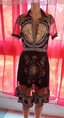 Women&rsquo;s Black Multicolor Geometric Mesh Fit & Flare Collared Dress Zip M