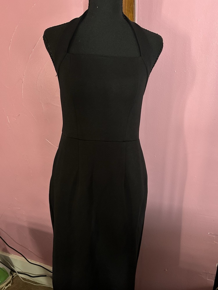 ZESICA Black Solid Halter Neck Sleeveless Long Bodycon Slip Dress, S