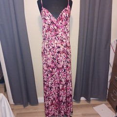 Nine Eight New York Maxi Dress Pink Abstract Print Spaghetti Straps Cami XXL