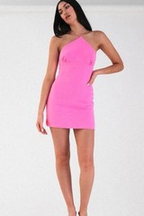 Luxe Natalie Rolt Poppy Pink Linen Mini Dress Halter Made in Australia